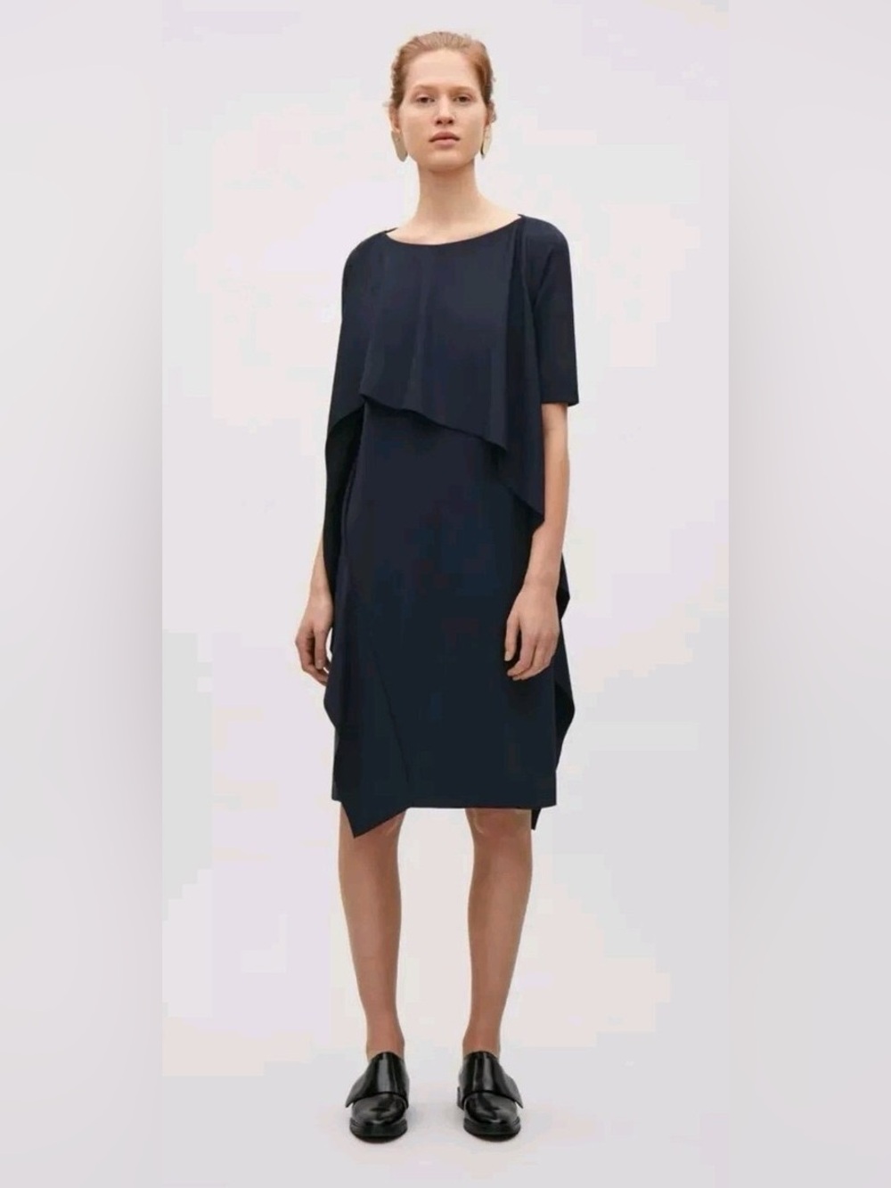 COS S Asymmetrical Modern Structural Shift Dress Relaxed Fit Office Event Navy
